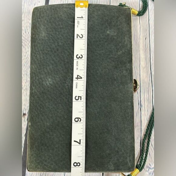 Sorpresa! Vintage Dark Green Suede Leather Evening Clutch Frame Clasp Purse - Picture 13 of 15